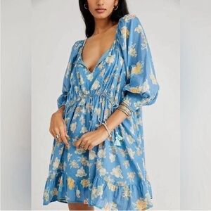 Free People Camella Womens Mini Dress, River Combo Blue Size M